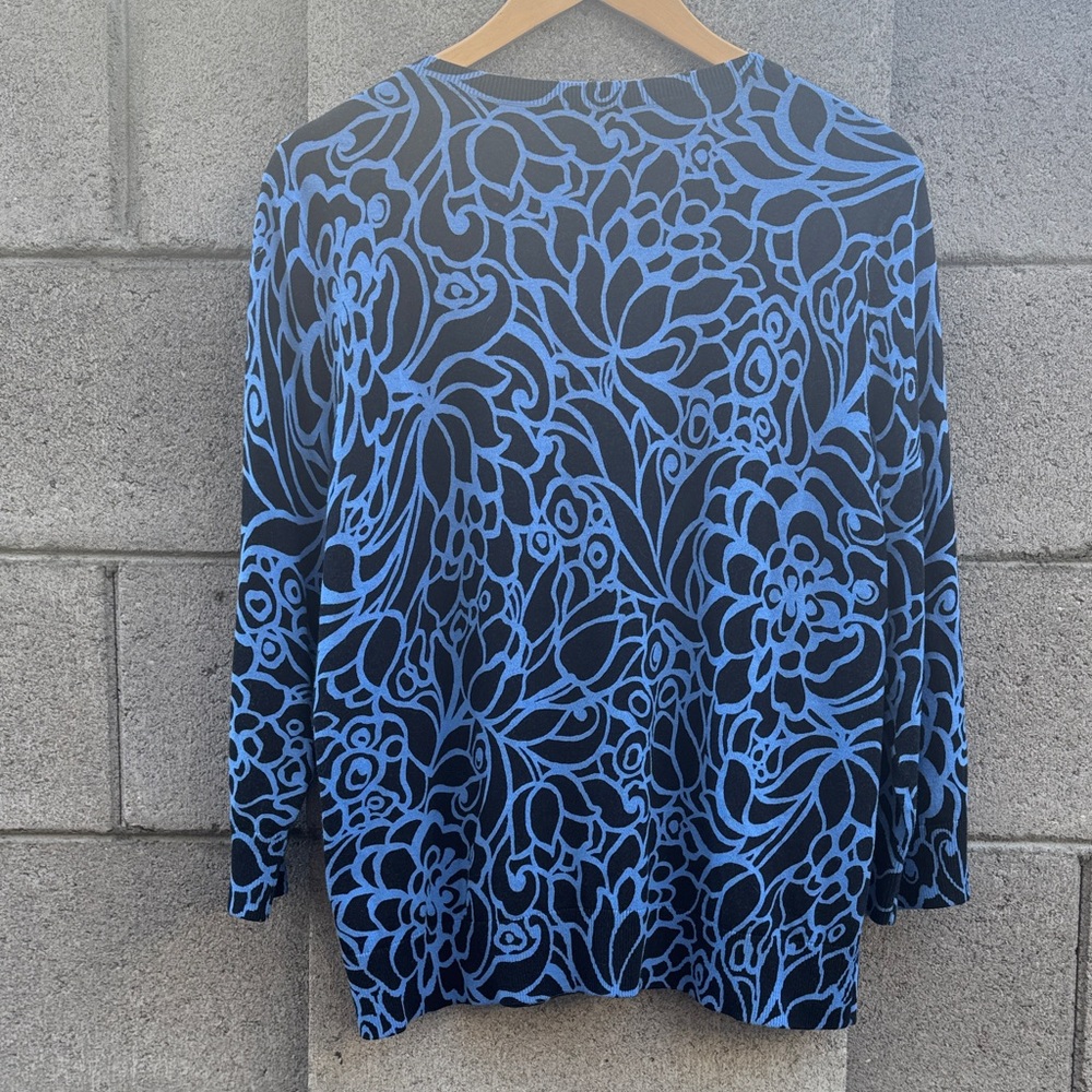 Talbots Blue Cotton Rayon Abstract Floral Button Up Cardigan Lightweight XL - Picture 6 of 6